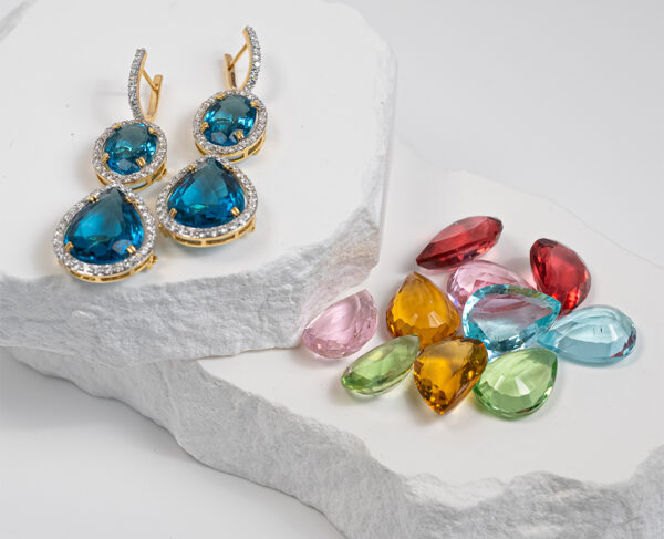 14K Gold Dangle Earrings With 2.72c Diamonds & 24 Interchangeable 9.19 Carat Oval Cut Gemstones - Image 2