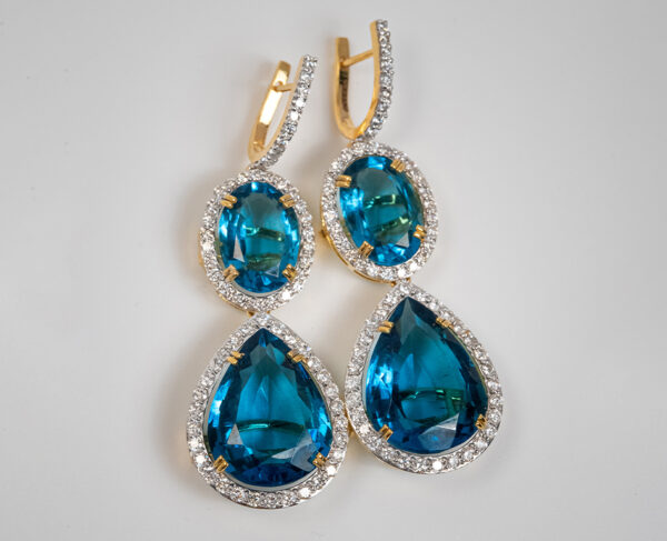 14K Gold Dangle Earrings With 2.72c Diamonds & 24 Interchangeable 9.19 Carat Oval Cut Gemstones - Image 4