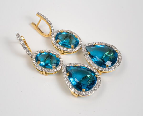 14K Gold Dangle Earrings With 2.72c Diamonds & 24 Interchangeable 9.19 Carat Oval Cut Gemstones - Image 5