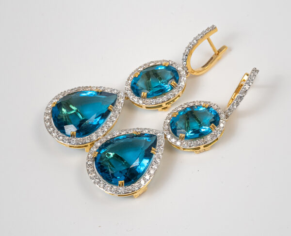 14K Gold Dangle Earrings With 2.72c Diamonds & 24 Interchangeable 9.19 Carat Oval Cut Gemstones - Image 6