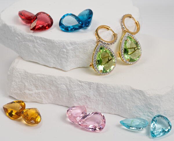 14K Gold Drop Earrings With 1.82c Diamonds & 24 Interchangeable 3.16 Carat Oval Cut Gemstones