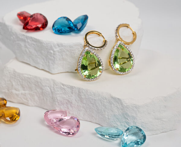 14K Gold Drop Earrings With 1.88c Diamonds & 12 Interchangeable 12.83 Carat Oval Cut Gemstones - Image 2