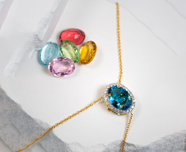 14K Gold Lariat Necklace With 0.52c Diamonds & Six 5.66 Carat Interchangeable Oval Cut Gemstones - Image 2