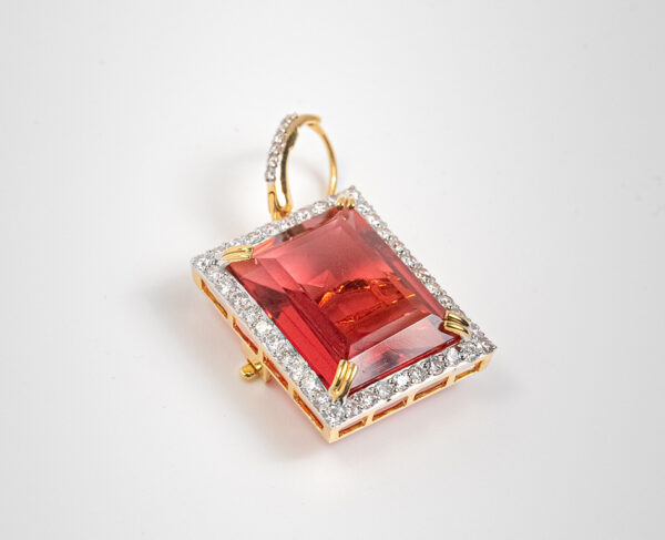 14K Gold Pendant With 1.38c Diamonds & Six 19.2 Carat Interchangeable Emerald Cut Gemstones - Image 3
