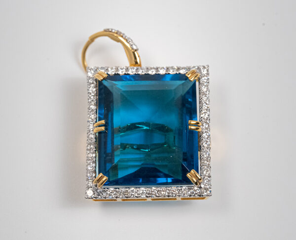14K Gold Pendant With 1.38c Diamonds & Six 19.2 Carat Interchangeable Emerald Cut Gemstones - Image 7