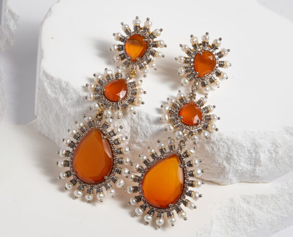 Carnelian Cascade Chandelier Earrings with Pearl Accents
