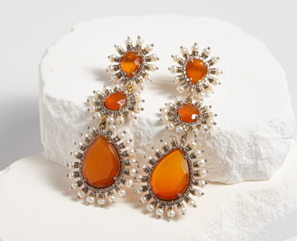 Carnelian Cascade Chandelier Earrings with Pearl Accents - Image 2
