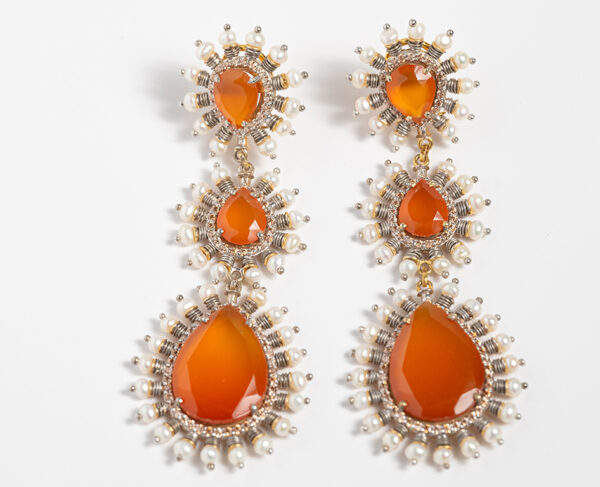Carnelian Cascade Chandelier Earrings with Pearl Accents - Image 3