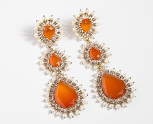 Carnelian Cascade Chandelier Earrings with Pearl Accents - Image 4