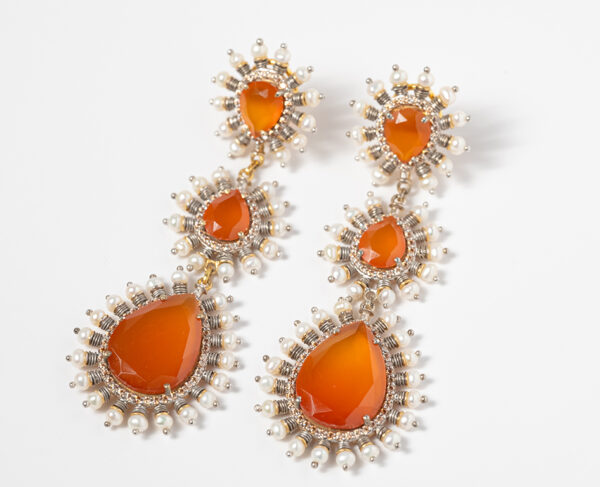Carnelian Cascade Chandelier Earrings with Pearl Accents - Image 5