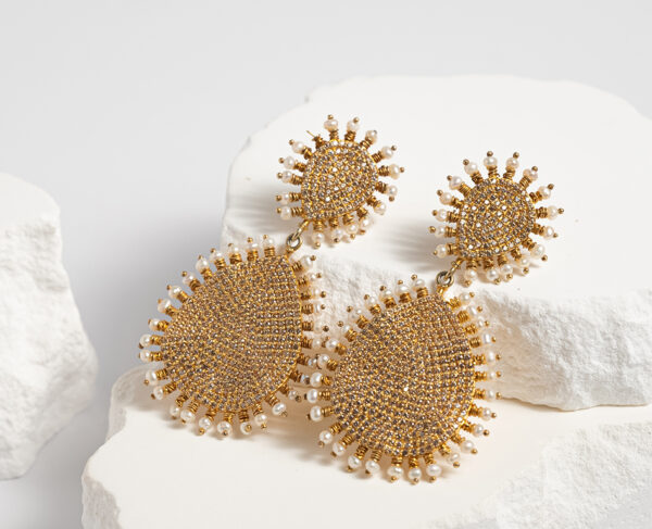 Citrine Sunrise Chandelier Earrings with Pearl Embellishments - Image 5