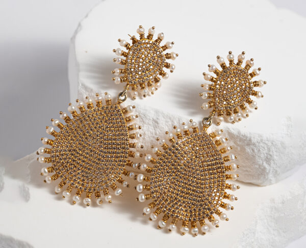 Citrine Sunrise Chandelier Earrings with Pearl Embellishments