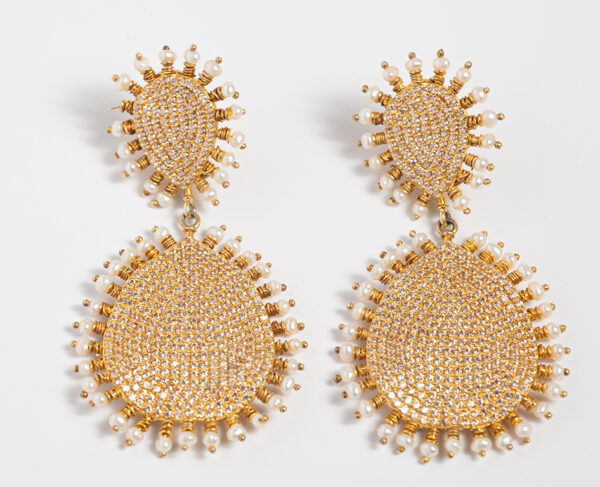 Citrine Sunrise Chandelier Earrings with Pearl Embellishments - Image 2