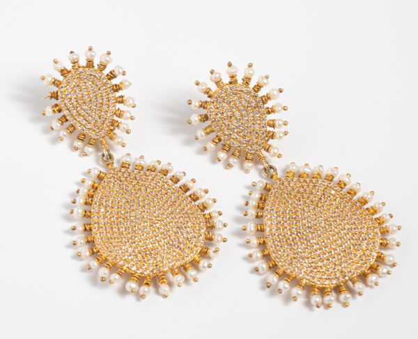 Citrine Sunrise Chandelier Earrings with Pearl Embellishments - Image 3