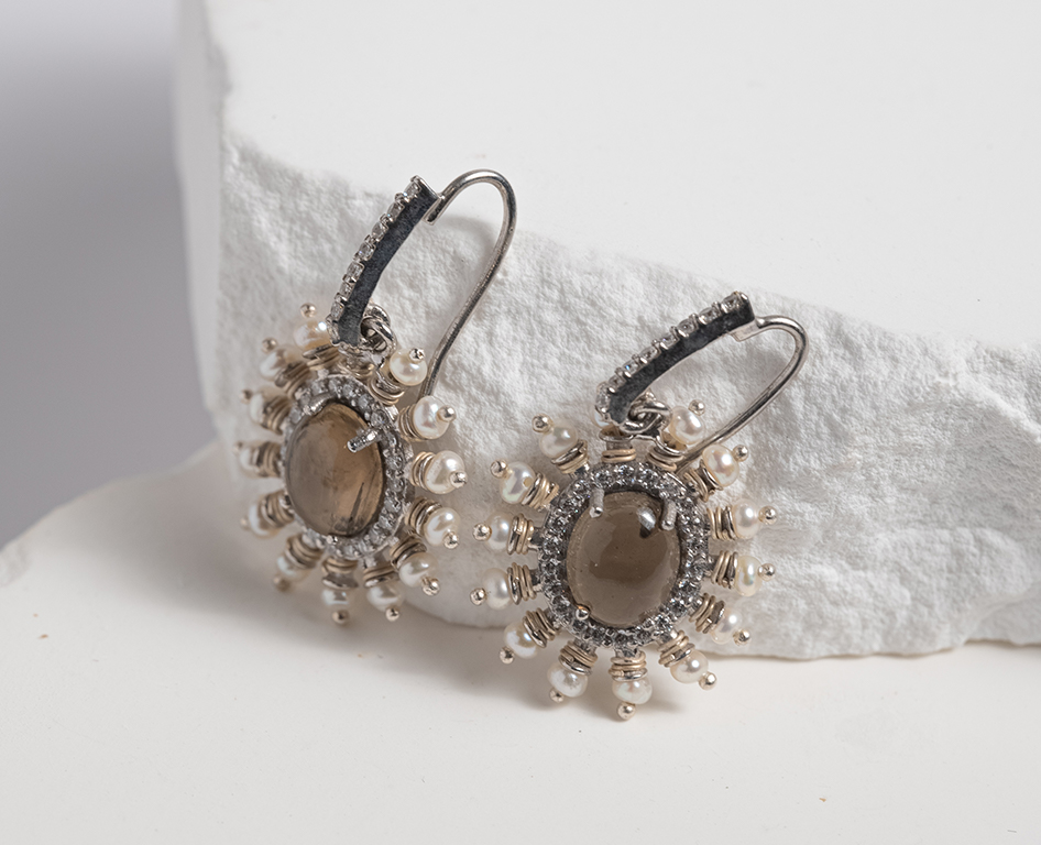 Emerald Twilight Stud Earrings with Sapphire and Pearl Detail