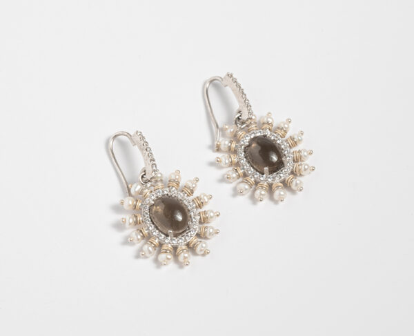Misty Agate Chandelier Earrings with White Topaz and Pearl - Image 4