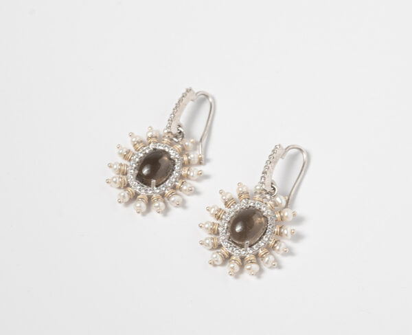 Misty Agate Chandelier Earrings with White Topaz and Pearl - Image 5