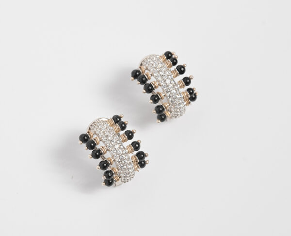 Monochrome Magic Huggie Hoop Earrings with White Topaz and Onyx - Image 2