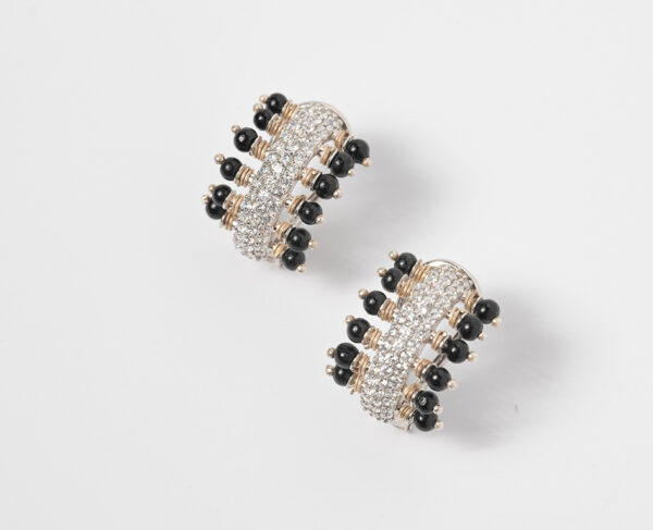 Monochrome Magic Huggie Hoop Earrings with White Topaz and Onyx - Image 3