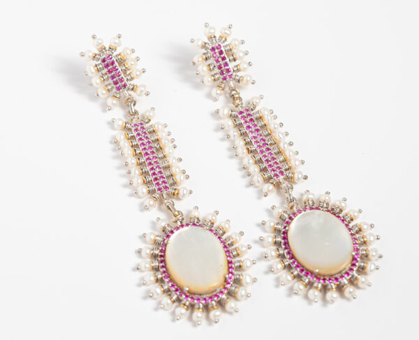 Ruby Opal Fantasy Chandelier Earrings with Pearl Detail - Image 5