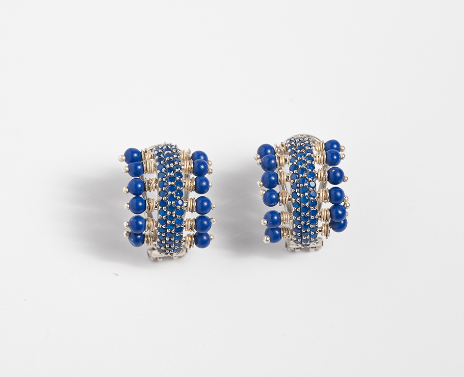 Sapphire Cascade Huggie Hoop Earrings with Lapis Beads
