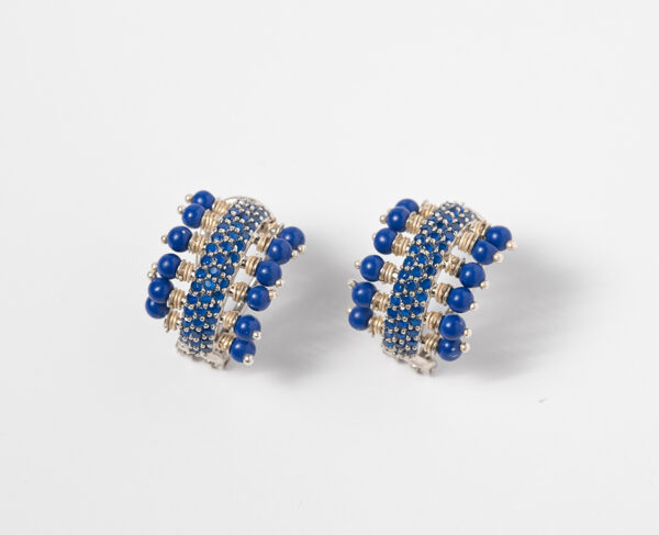 Sapphire Cascade Huggie Hoop Earrings with Lapis Beads - Image 3