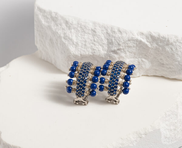 Sapphire Cascade Huggie Hoop Earrings with Lapis Beads - Image 4