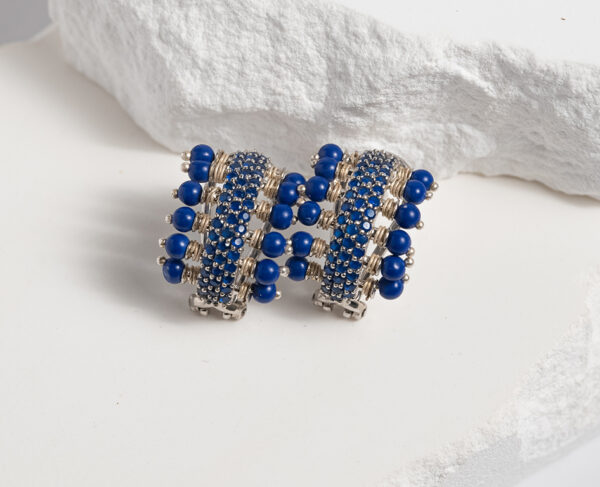 Sapphire Cascade Huggie Hoop Earrings with Lapis Beads - Image 5