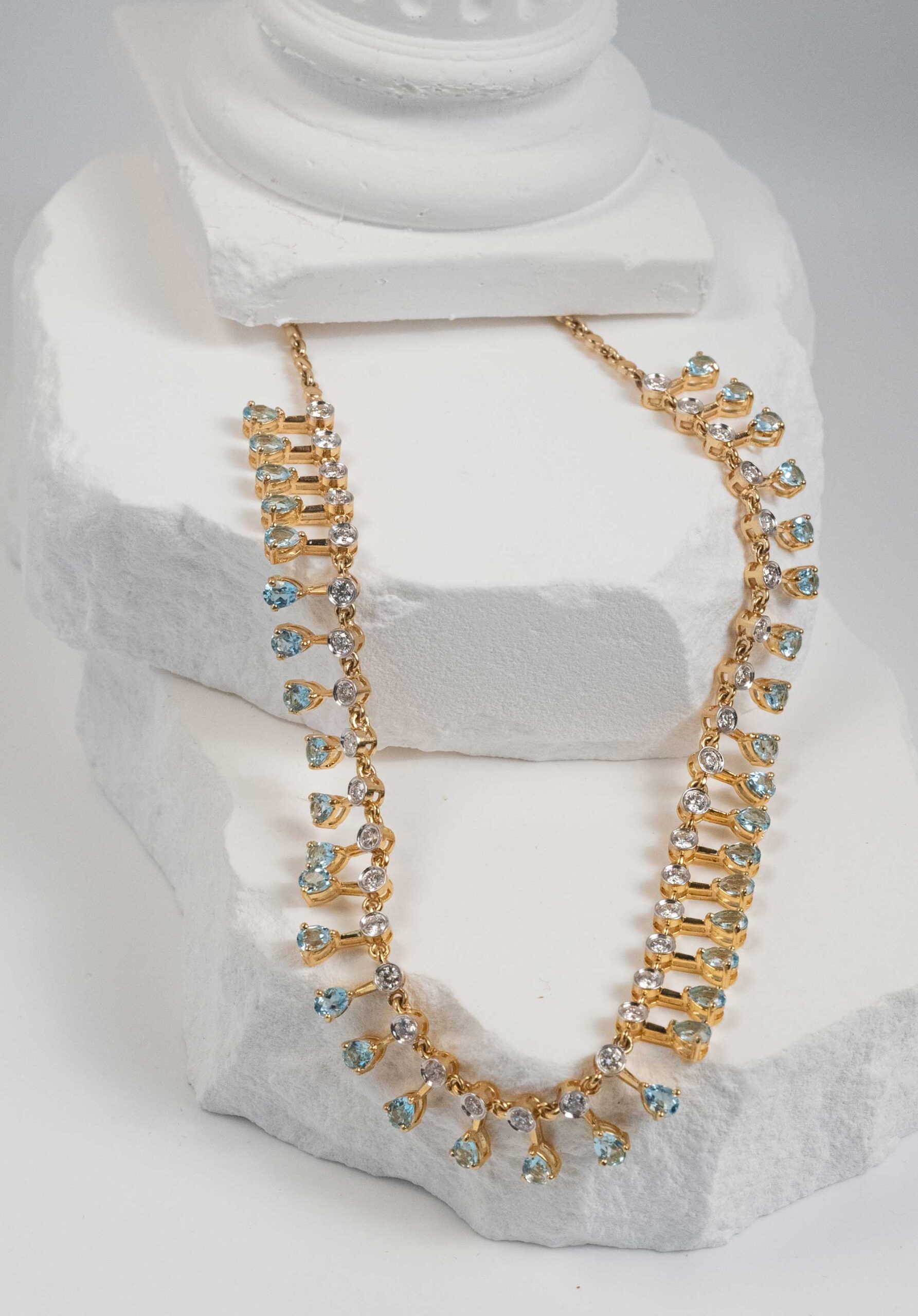 14K Gold Diamond Necklace with Aquamarine