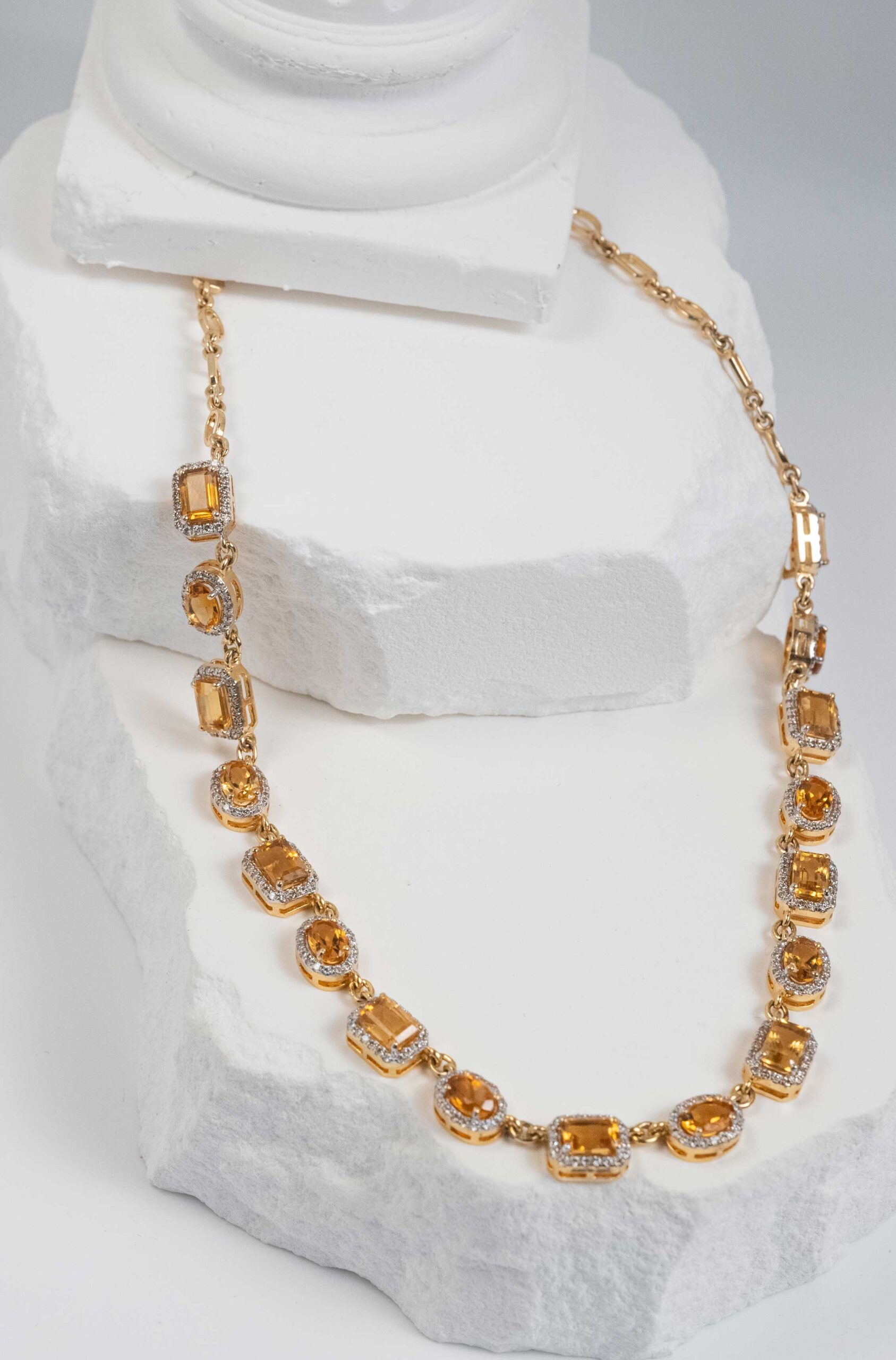 14K Gold Citrine and Diamond Necklace